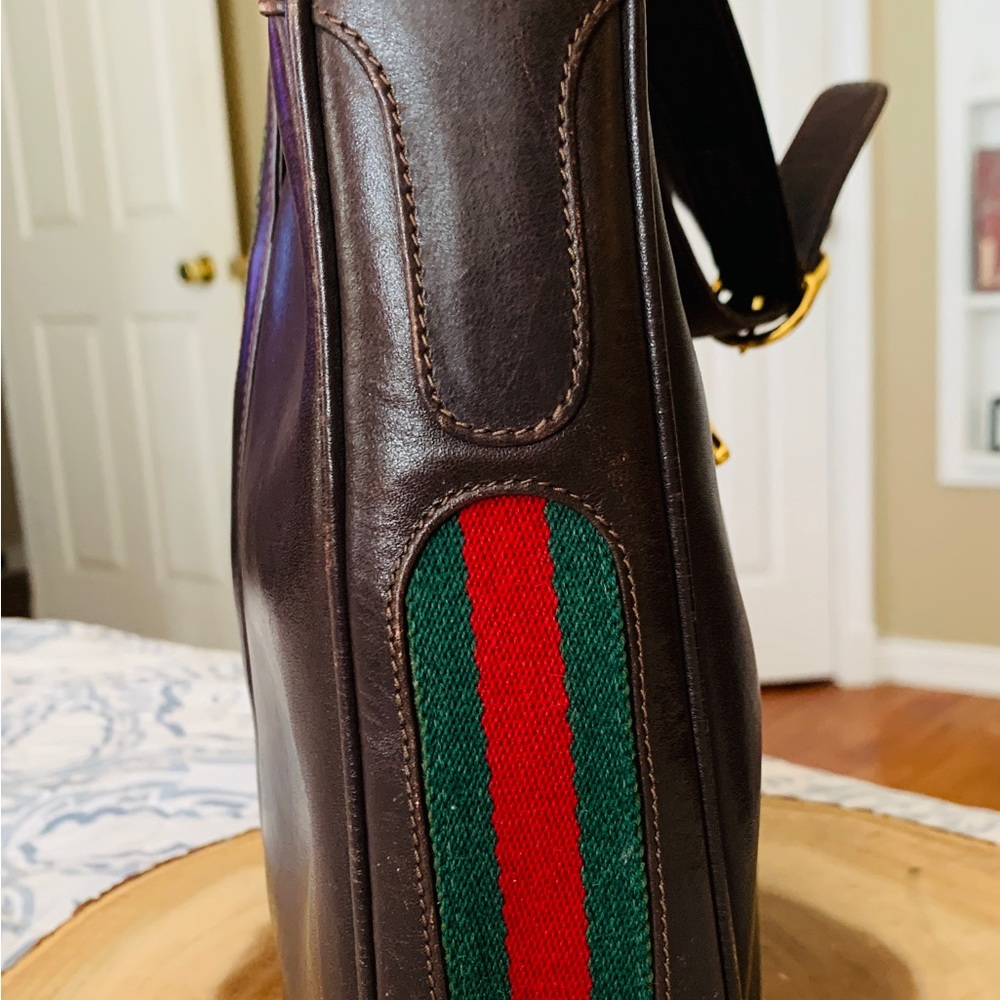 Gucci Web Stripe Leather Equestrian Boot Emblem Shoulder Bag - Picture 5 of 15